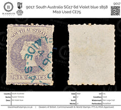 9017: South Australia SG17 6d Violet blue 1858 Mi10 Used C£75, view 1