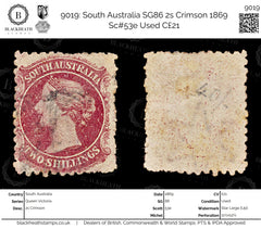 9019: South Australia SG86 2s Crimson 1869 Sc#53e Used C£21, view 1