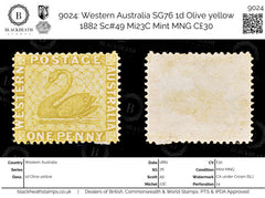 9024: Western Australia SG76 1d Olive yellow 1882 Sc#49 Mi23C Mint MNG C£30, view 1