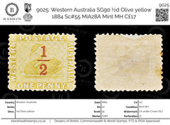9025: Western Australia SG90 ½d Olive yellow 1884 Sc#55 MiA28A Mint MH C£17, view 1