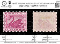 9026: Western Australia SG112 1d Carmine rose 1899 Sc#73 Mi44 Mint MLH C£10, view 1
