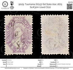9029: Tasmania SG137 6d Slate lilac 1875 Sc#32m Used C£22, view 1