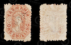 9030: Tasmania SG141 1s Orange red 1875 Sc#34d Used C£65, view 2