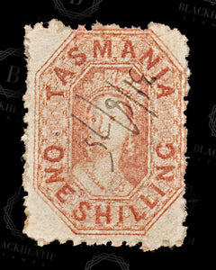 9030: Tasmania SG141 1s Orange red 1875 Sc#34d Used C£65, view 3