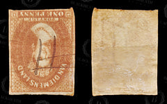 9031: Tasmania SG24 Wmk Inv. Double Entry 1856 Sc#10 Mi6b Used C£55, view 2