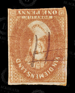 9031: Tasmania SG24 Wmk Inv. Double Entry 1856 Sc#10 Mi6b Used C£55, view 3