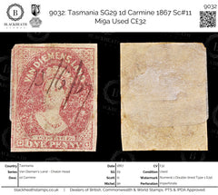 9032: Tasmania SG29 1d Carmine 1867 Sc#11 Mi9a Used C£32, view 1