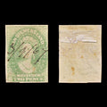 9033: Tasmania SG32 2d Yellow green 1857 Sc#12a Mi10c Used C£120