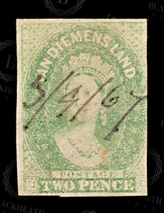 9033: Tasmania SG32 2d Yellow green 1857 Sc#12a Mi10c Used C£120, view 3