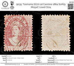 9035: Tasmania SG70 1d Carmine 1864 Sc#29 Mi15aC Used C£24, view 1