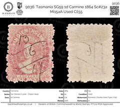 9036: Tasmania SG59 1d Carmine 1864 Sc#23a Mi15aA Used C£55, view 1