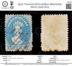 9037: Tasmania SG73 4d Blue 1864 Sc#31 Mi17C Used C£23, view 1