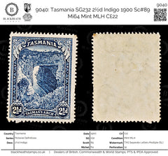 9040: Tasmania SG232 2½d Indigo 1900 Sc#89 Mi64 Mint MLH C£22, view 1