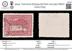 9042: Tasmania SG254a 6d Dark red 1911 Mi87C Used C£55, view 1