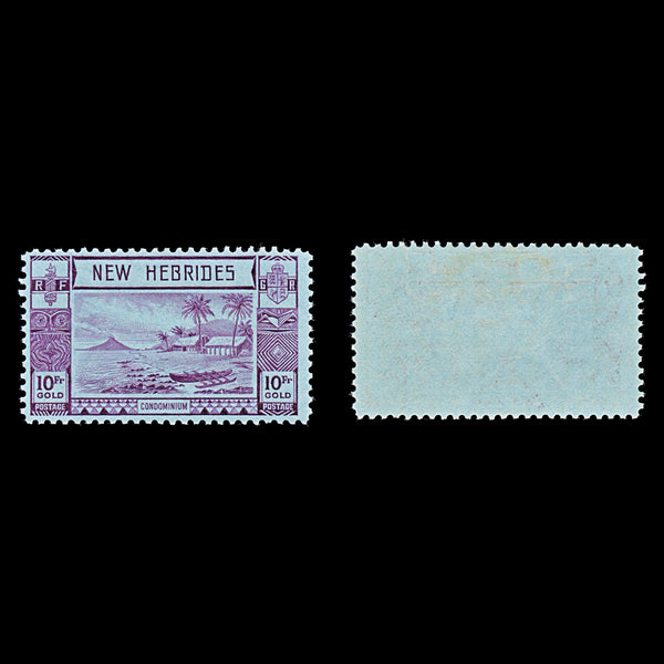 9043: New Hebrides SG63 10New Hebrides goldfranc Violet 1938 Sc#61 Mi108 Mint MVLH C£225