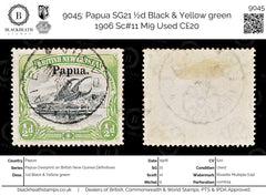 9045: Papua SG21 ½d Black &  Yellow green 1906 Sc#11 Mi9 Used C£20, view 1