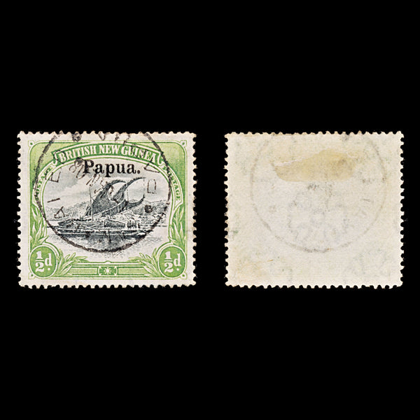 9045: Papua SG21 ½d Black &  Yellow green 1906 Sc#11 Mi9 Used C£20