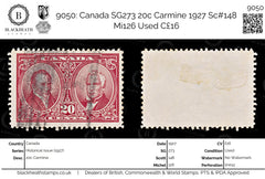 9050: Canada SG273 20c Carmine 1927 Sc#148 Mi126 Used C£16, view 1