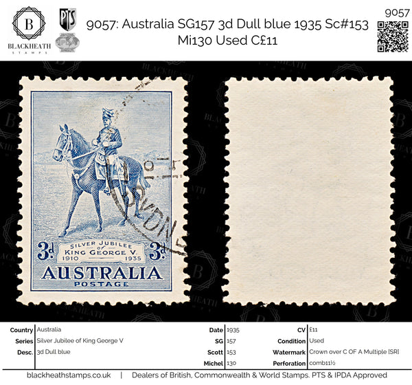 9057: Australia SG157 3d Dull blue 1935 Sc#153 Mi130 Used C£11