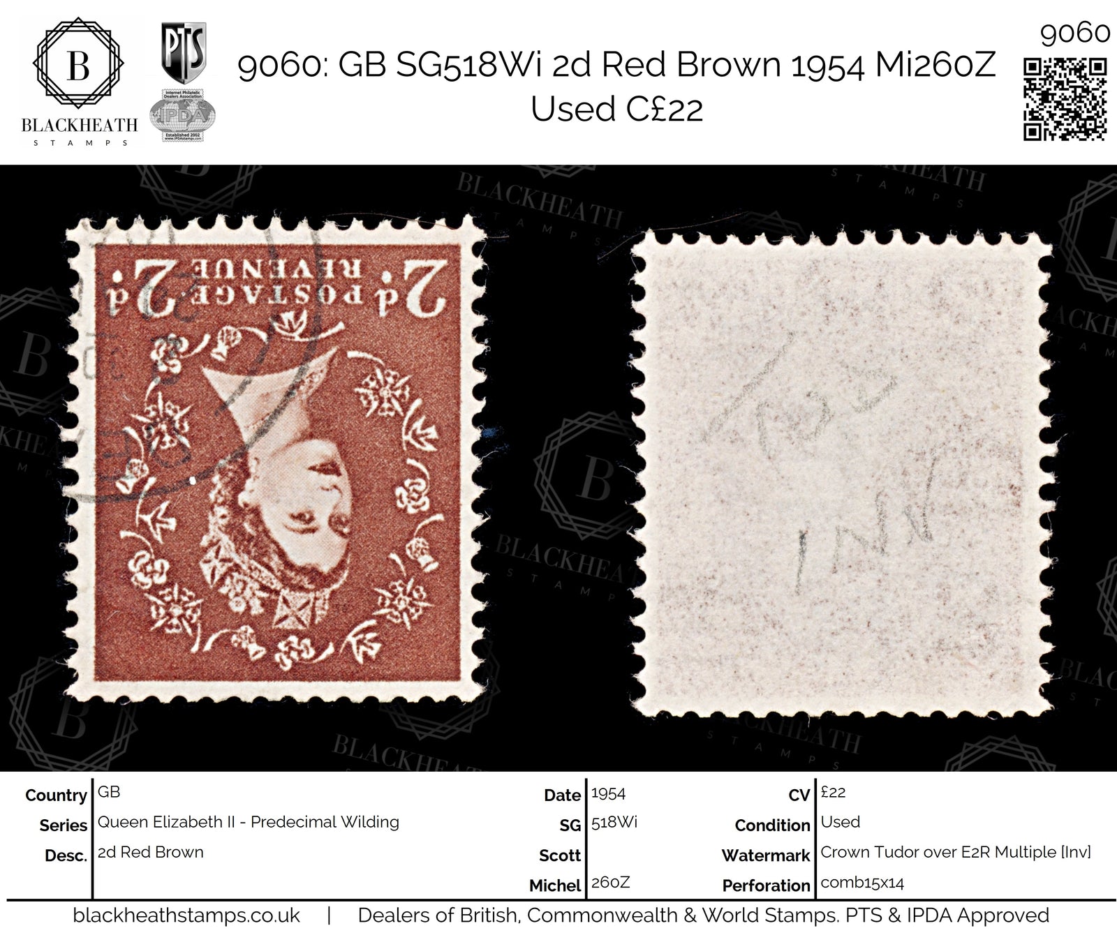 9060: GB SG518Wi 2d Red Brown 1954 Mi260Z Used C£22