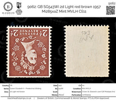 9062: GB SG543Wi 2d Light red brown 1957 Mi285xaZ Mint MVLH C£11, view 1