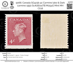 9066: Canada SG423b 4c Carmine lake &  Dark carmine 1950 Sc#287asTB Mi254G Mint MH C£18, view 1