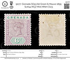 9077: Grenada SG53 6d Green &  Mauve 1895 Sc#44 Mi37 Mint MNH C£23, view 1