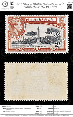 9079: Gibraltar SG128 2s Black &  Brown 1938 Sc#115a Mi114B Mint MLH C£75, view 1