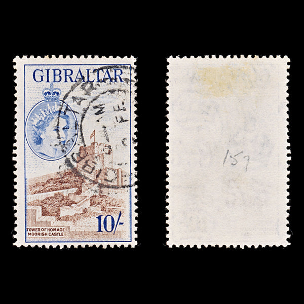 9080: Gibraltar SG157 10s Brown &  Ultramarine 1953 Sc#144 Mi146 Used C£45
