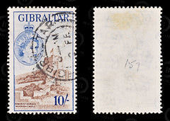 9080: Gibraltar SG157 10s Brown &  Ultramarine 1953 Sc#144 Mi146 Used C£45, view 2