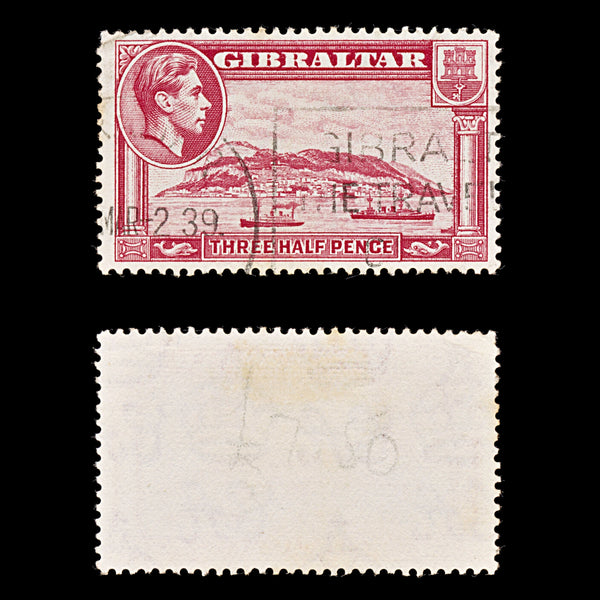 9081: Gibraltar SG123a 1½d Carmine 1938 Sc#109b Mi109C Used C£18