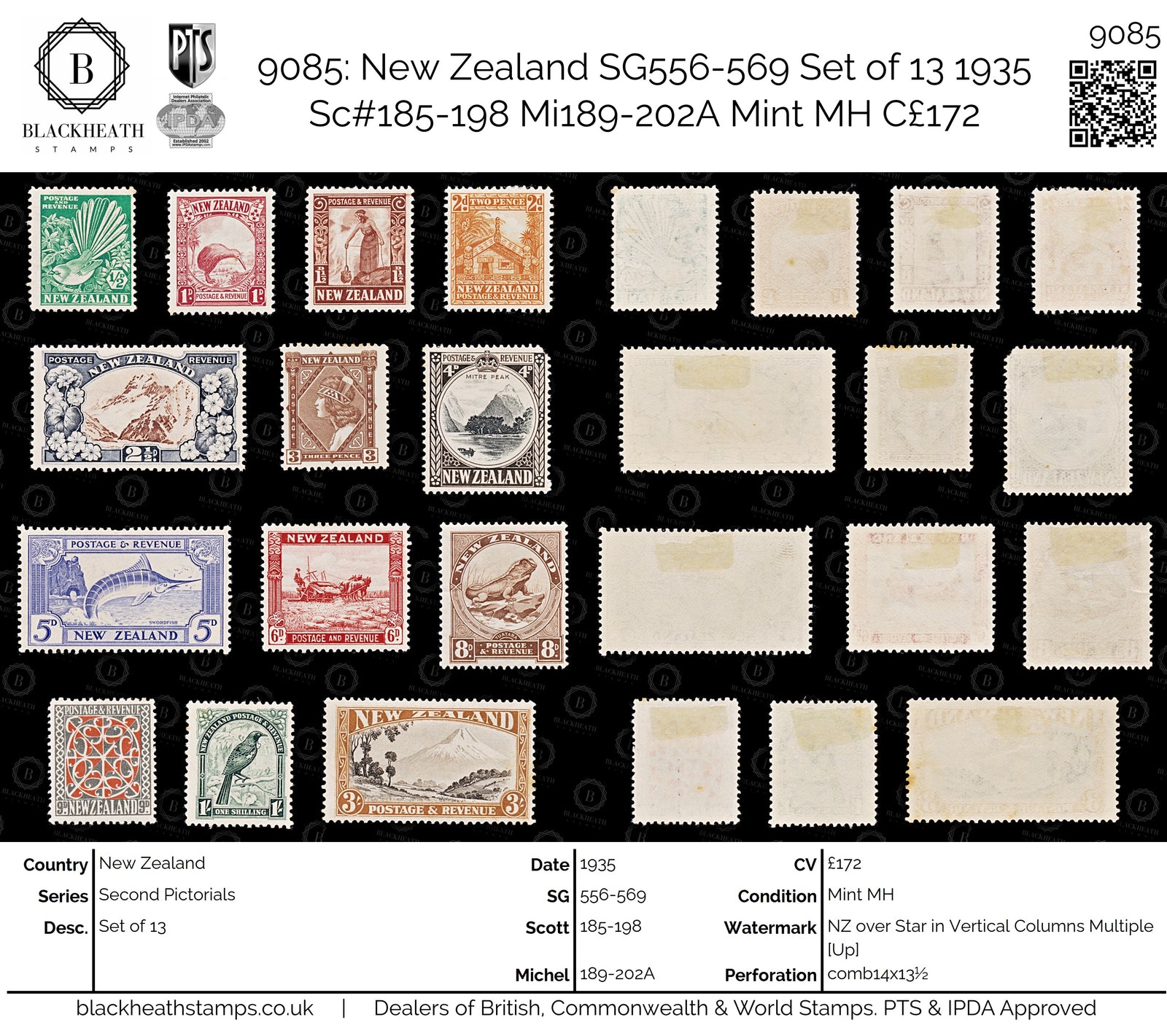 9085: New Zealand SG556-569 Set of 13 1935 Sc#185-198 Mi189-202A Mint MH C£172