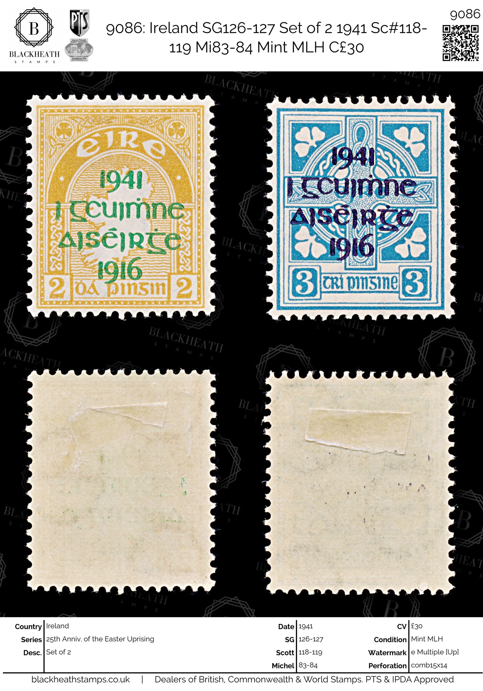 9086: Ireland SG126-127 Set of 2 1941 Sc#118-119 Mi83-84 Mint MLH C£30