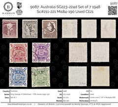 9087: Australia SG223-224d Set of 7 1948 Sc#211-221 Mi184-190 Used C£21, view 1
