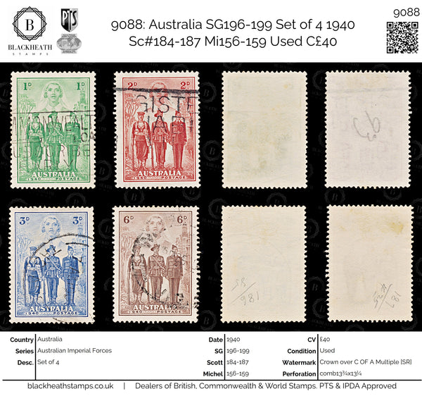 9088: Australia SG196-199 Set of 4 1940 Sc#184-187 Mi156-159 Used C£40
