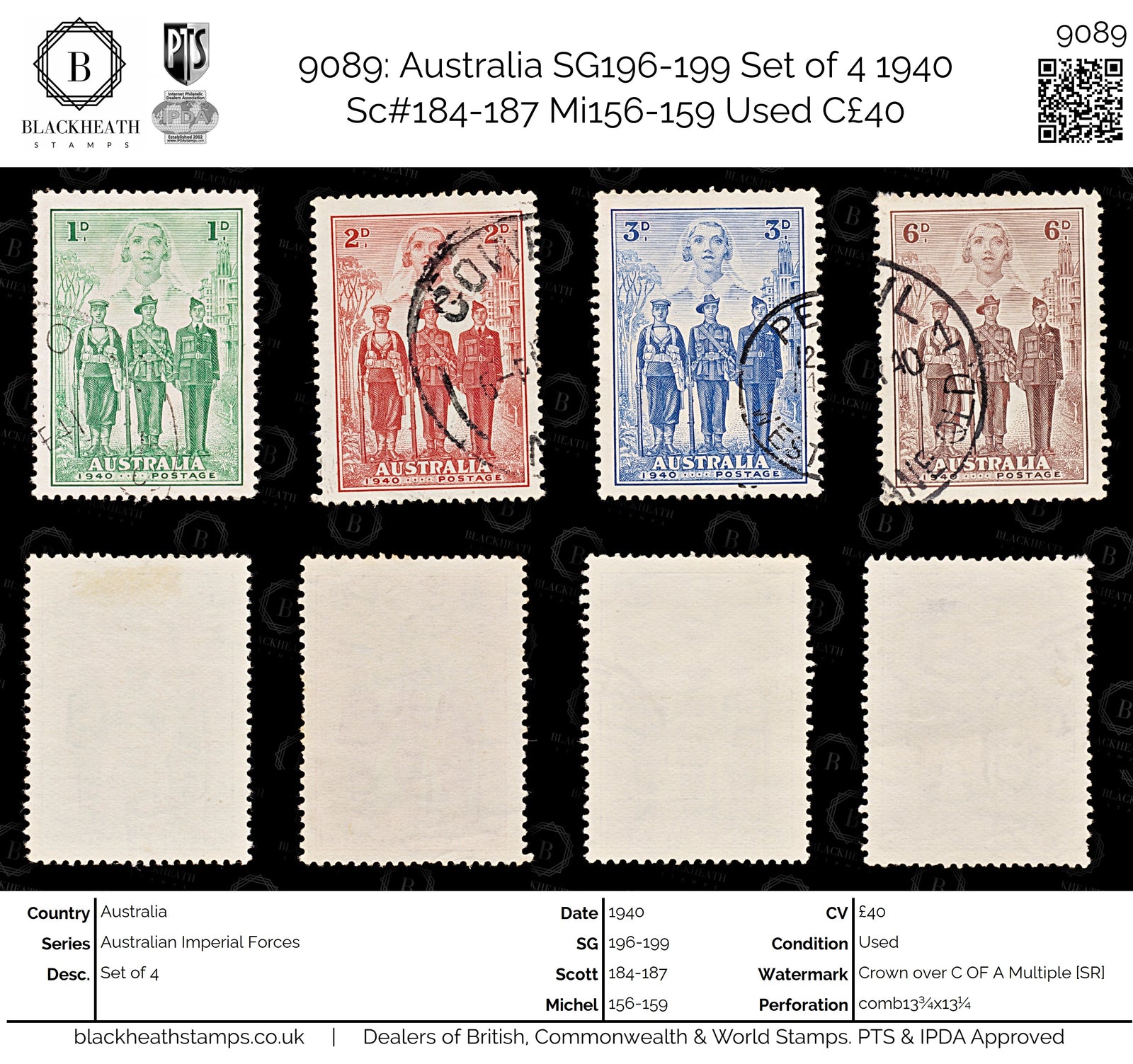 9089: Australia SG196-199 Set of 4 1940 Sc#184-187 Mi156-159 Used C£40