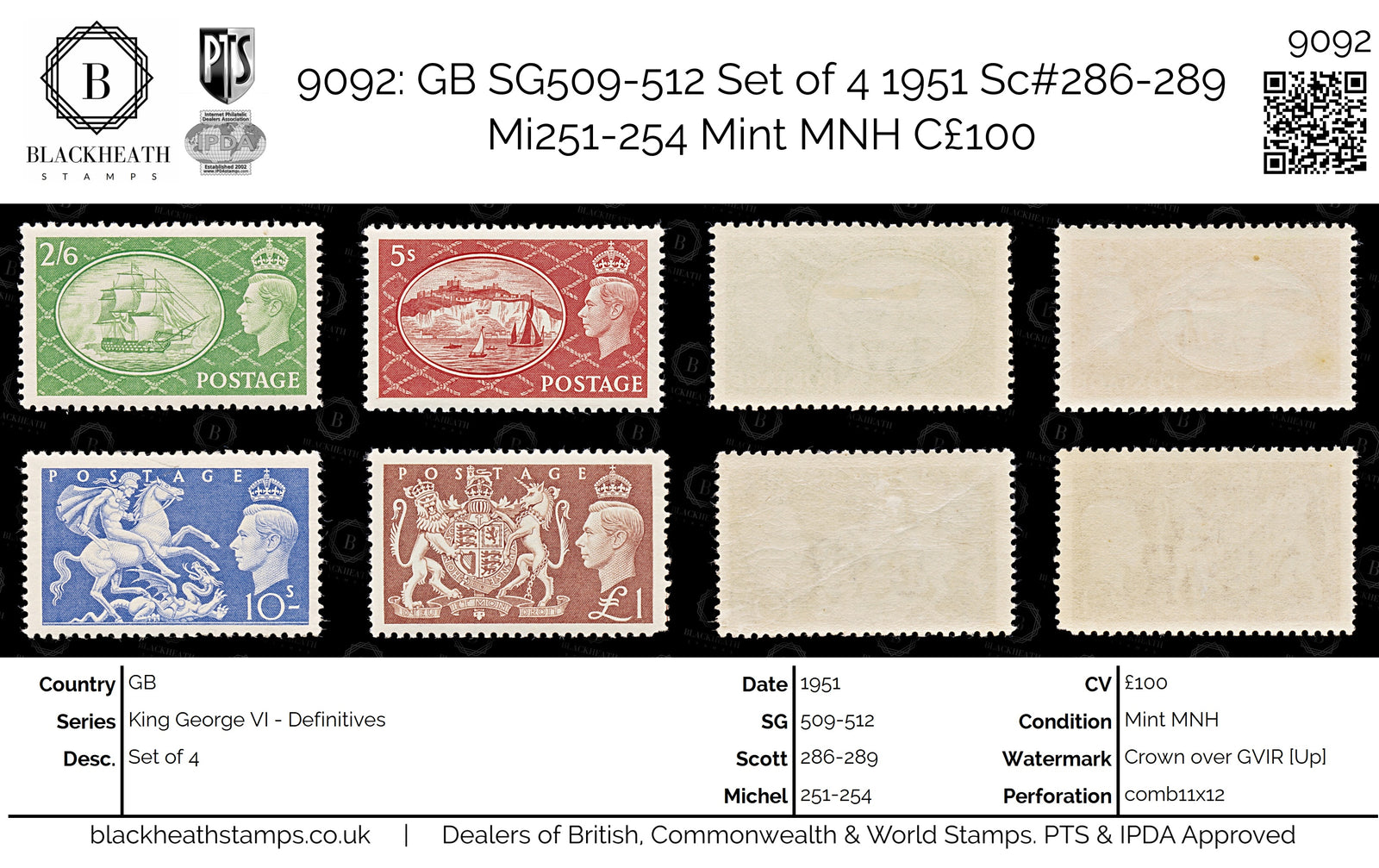 9092: GB SG509-512 Set of 4 1951 Sc#286-289 Mi251-254 Mint MNH C£100