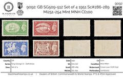 9092: GB SG509-512 Set of 4 1951 Sc#286-289 Mi251-254 Mint MNH C£100, view 1