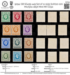 9094: GB SG439-449 Set of 11 1935 Sc#210-220 Mi175IIa-185X Mint MH C£50, view 1