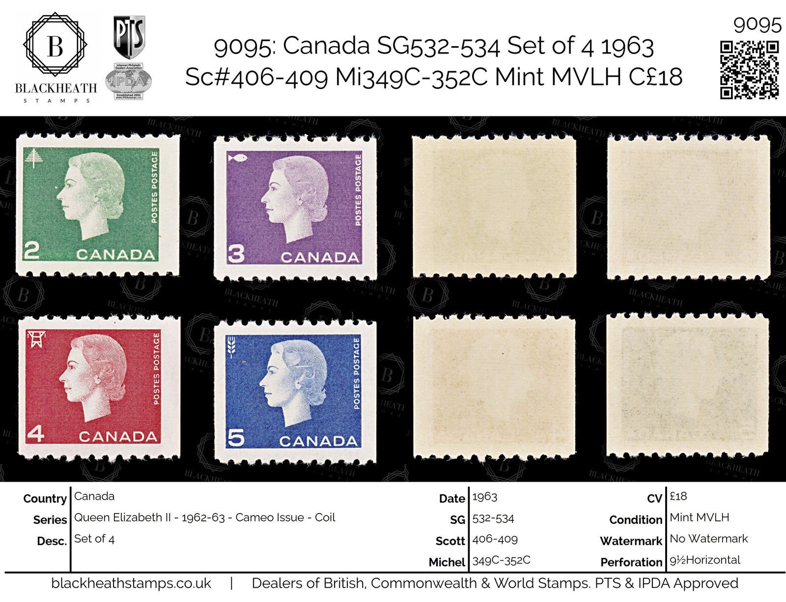 9095: Canada SG532-534 Set of 4 1963 Sc#406-409 Mi349C-352C Mint MVLH C£18