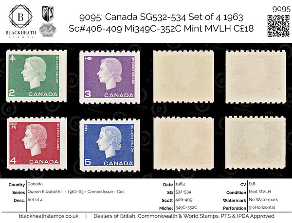 9095: Canada SG532-534 Set of 4 1963 Sc#406-409 Mi349C-352C Mint MVLH C£18