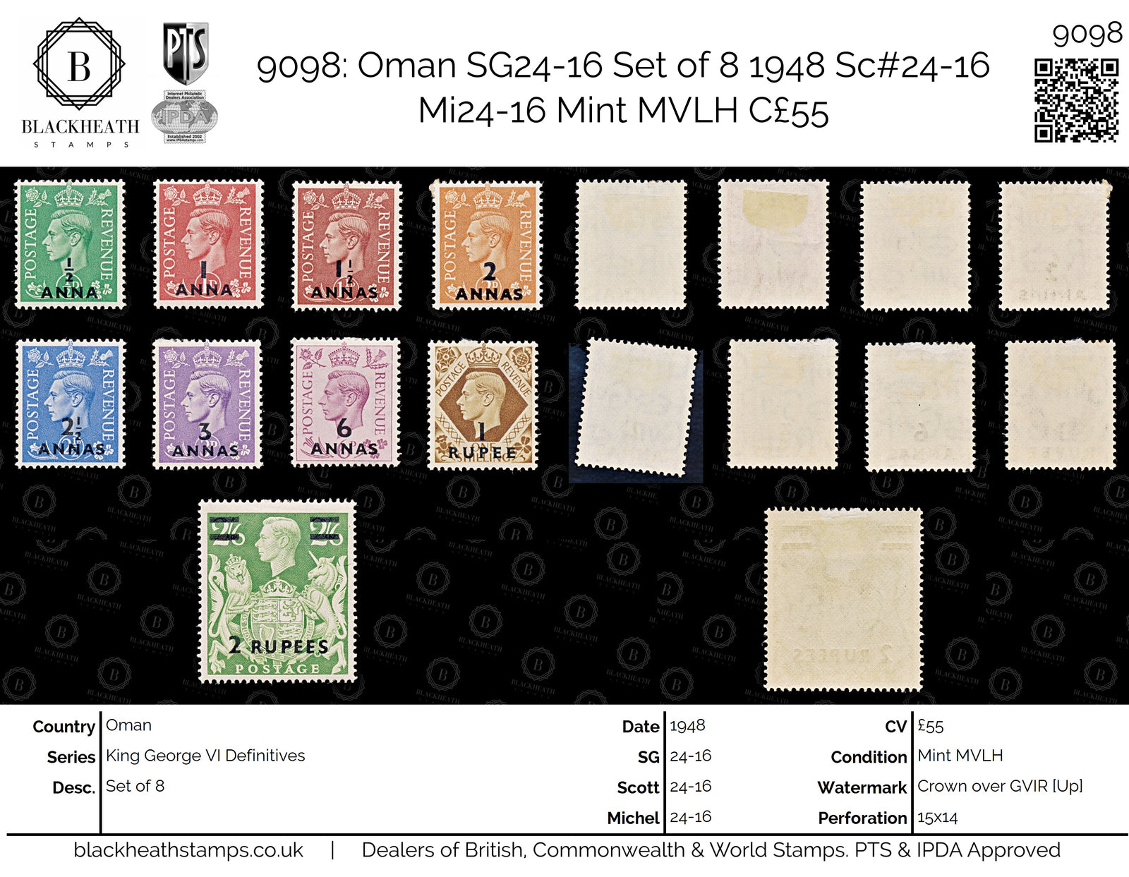 9098: Oman SG24-16 Set of 8 1948 Sc#24-16 Mi24-16 Mint MVLH C£55