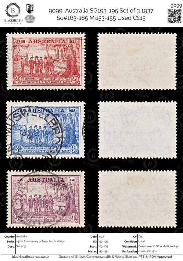 9099: Australia SG193-195 Set of 3 1937 Sc#163-165 Mi153-155 Used C£15
