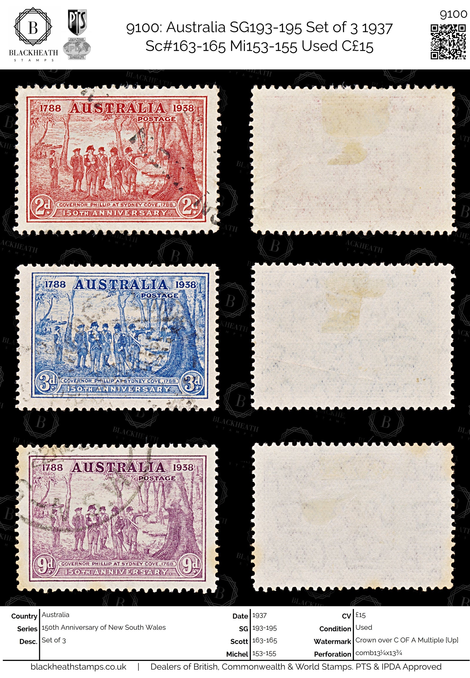 9100: Australia SG193-195 Set of 3 1937 Sc#163-165 Mi153-155 Used C£15