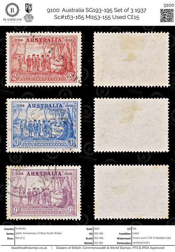 9100: Australia SG193-195 Set of 3 1937 Sc#163-165 Mi153-155 Used C£15