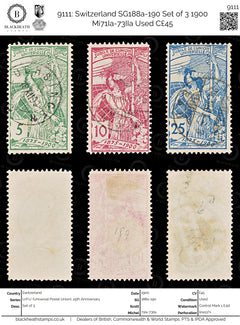 9111: Switzerland SG188a-190 Set of 3 1900 Mi71Ia-73IIa Used C£45, view 1