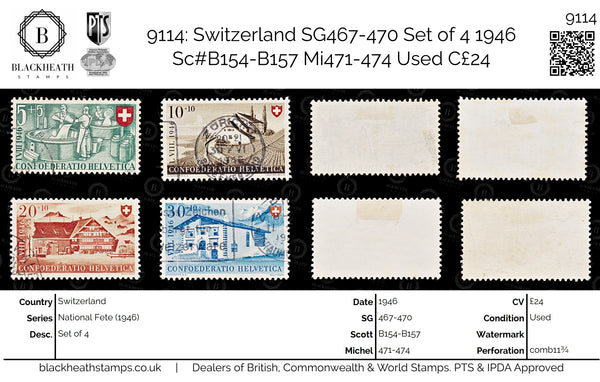 9114: Switzerland SG467-470 Set of 4 1946 Sc#B154-B157 Mi471-474 Used C£24