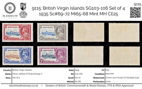 9115: British Virgin Islands SG103-106 Set of 4 1935 Sc#69-72 Mi65-68 Mint MH C£25