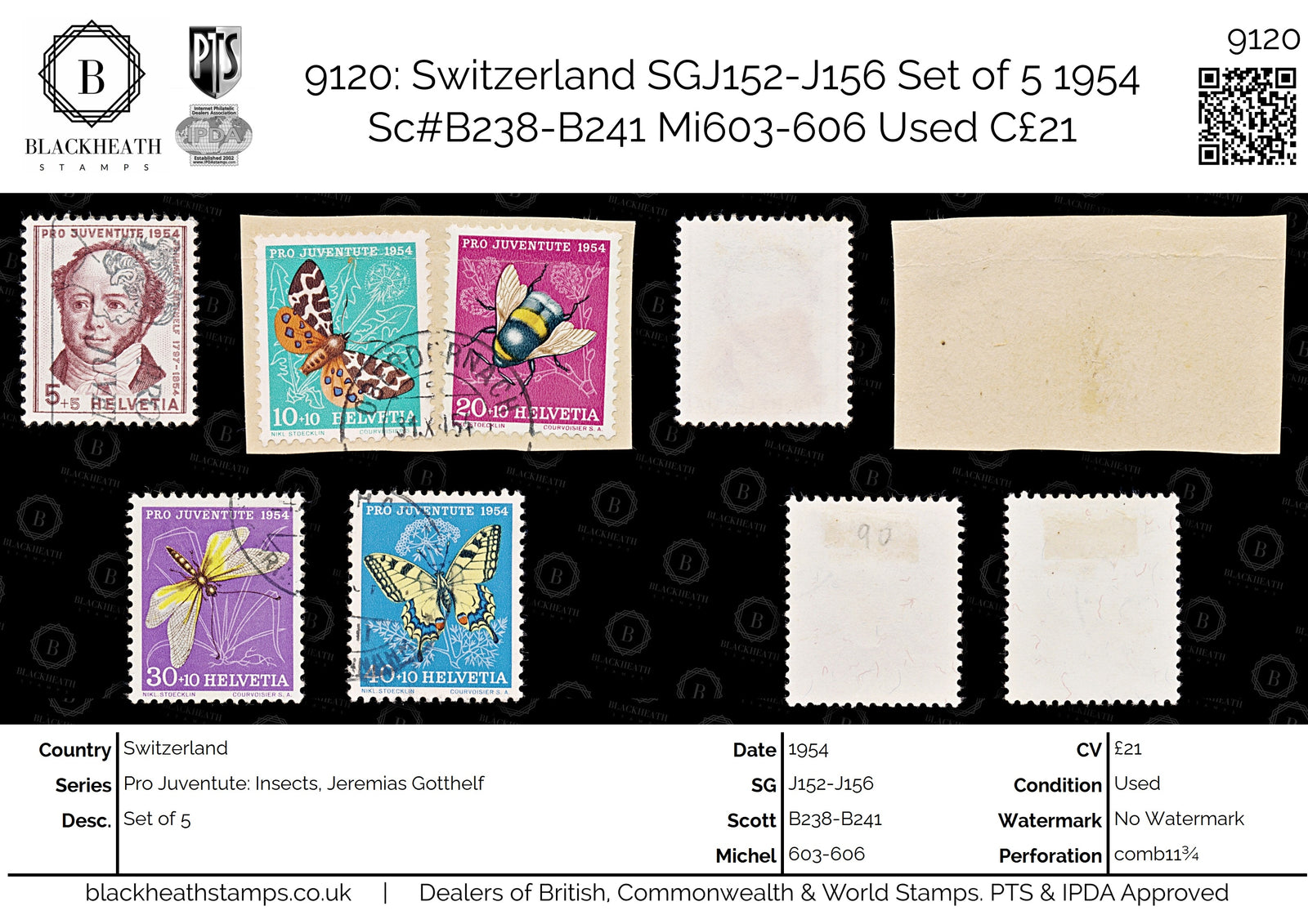 9120: Switzerland SGJ152-J156 Set of 5 1954 Sc#B238-B241 Mi603-606 Used C£21