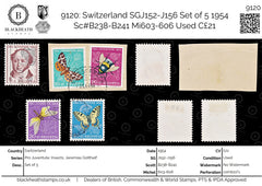9120: Switzerland SGJ152-J156 Set of 5 1954 Sc#B238-B241 Mi603-606 Used C£21, view 1